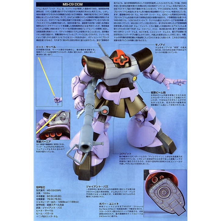 (大鳥叔叔模型)BANDAI 鋼彈1/144 HGUC#059  MS-09 DOM/MS-09R RICK-DOM 德-細節圖3