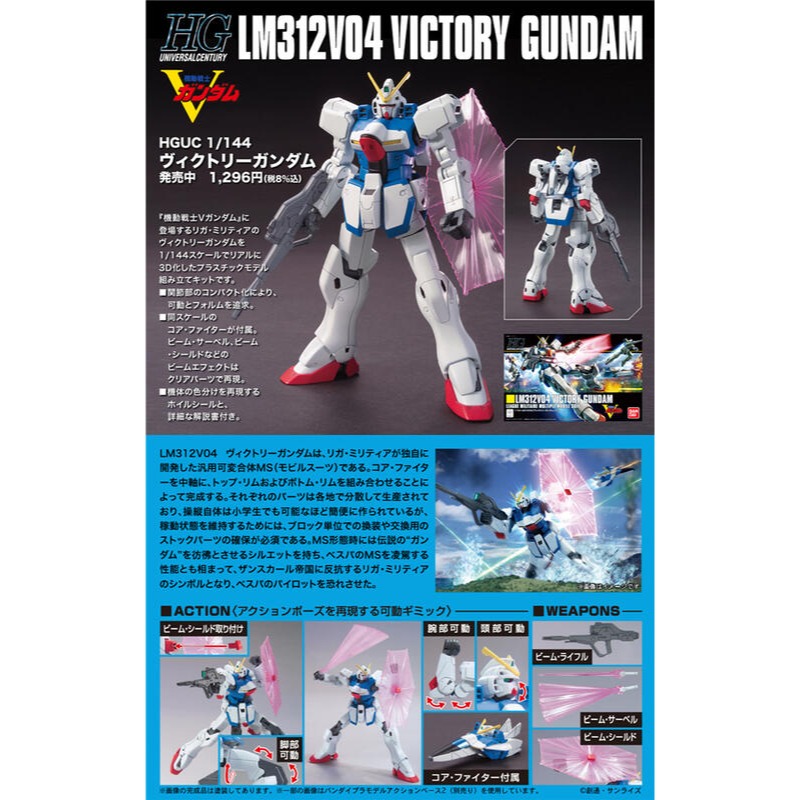 (大鳥叔叔模型)BANDAI 鋼彈1/144 HGUC#165 V鋼彈-細節圖5