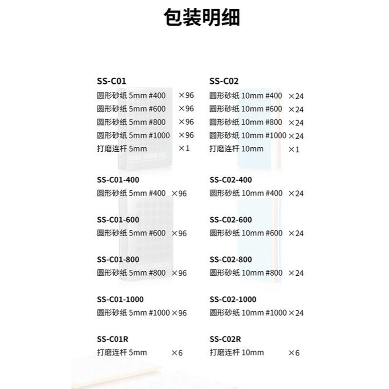 (大鳥叔叔模型) DSPIAE SS-C01/02 圓形 背膠 沖孔型海綿砂紙 海綿砂紙套裝 含連桿 軸徑3mm-細節圖8