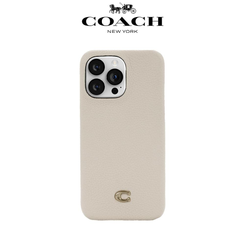 Coach iPhone 14 Pro Max 精品真皮手機殼 粉白色經典大C