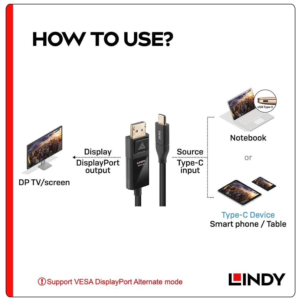 【LINDY】林帝 主動式USB3.1 TYPE-C TO DISPLAYPORT HDR轉接線-細節圖4