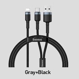 【Baseus】倍思 二合一雙輸出USB+Type-C to Lightning 18W快充線 1M