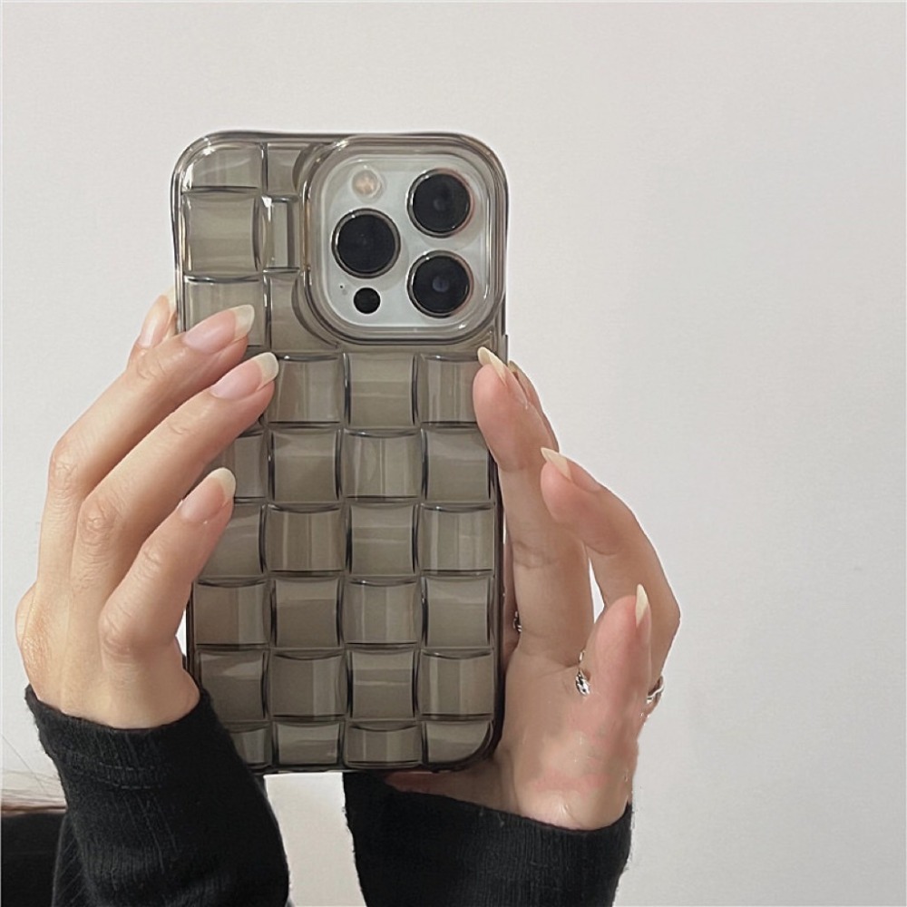 iphone 11 12 13 14 pro max 冷淡風立體透黑編織手機殼 羽絨 軟殼 冰塊手機殼 方格 小眾款-細節圖3
