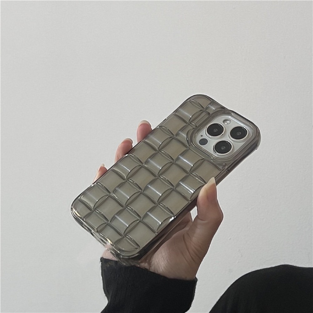 iphone 11 12 13 14 pro max 冷淡風立體透黑編織手機殼 羽絨 軟殼 冰塊手機殼 方格 小眾款-細節圖4