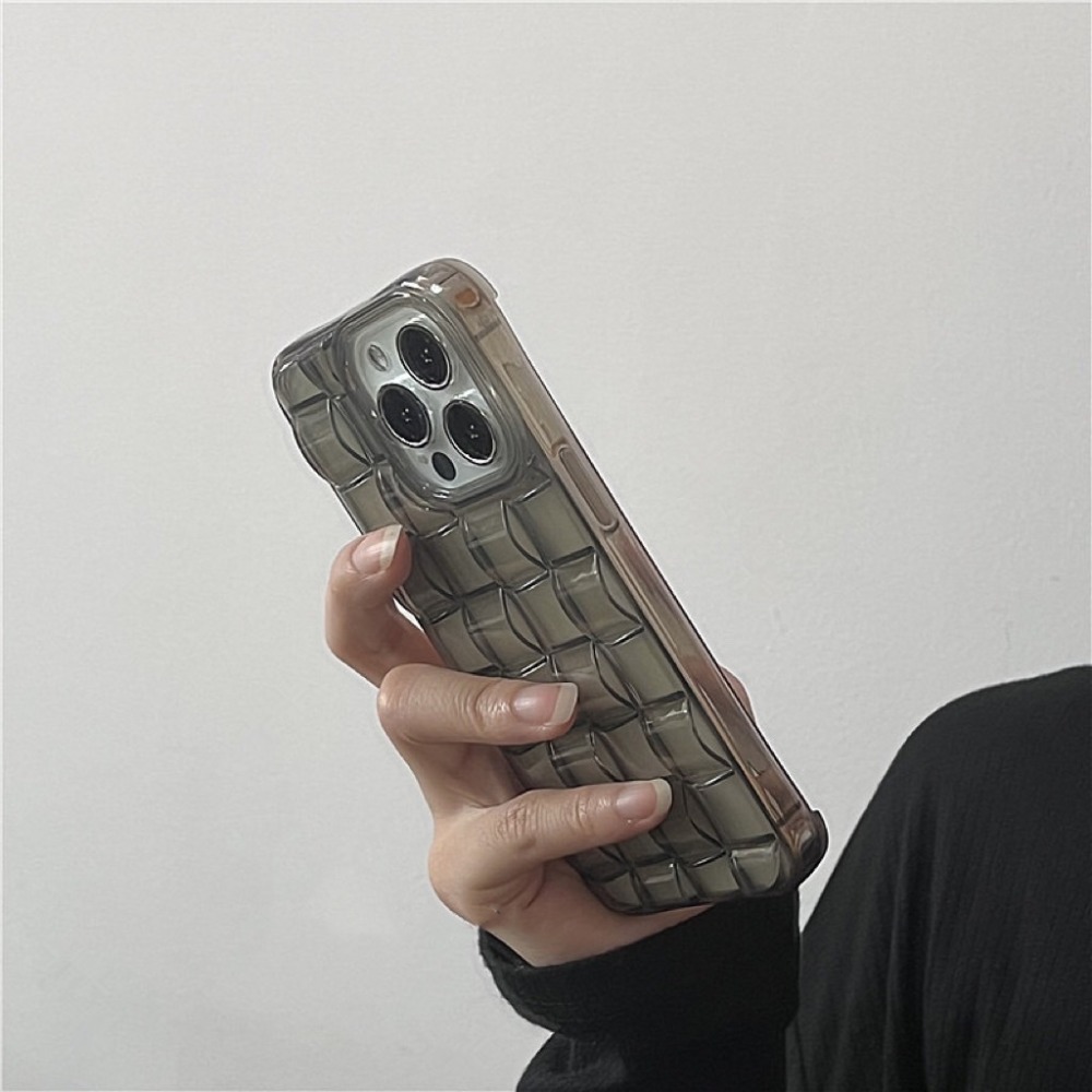 iphone 11 12 13 14 pro max 冷淡風立體透黑編織手機殼 羽絨 軟殼 冰塊手機殼 方格 小眾款-細節圖5
