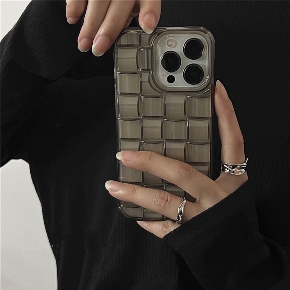 iphone 11 12 13 14 pro max 冷淡風立體透黑編織手機殼 羽絨 軟殼 冰塊手機殼 方格 小眾款-細節圖7