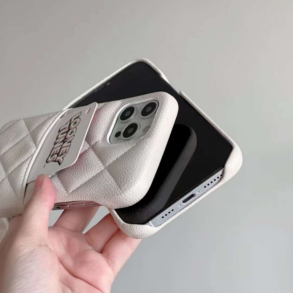 iphone 11 12 13 14 pro max 小香風白色魚子醬系列手機殼 鍊條 插卡 單殼 卡包 菱格紋手機殼-細節圖7