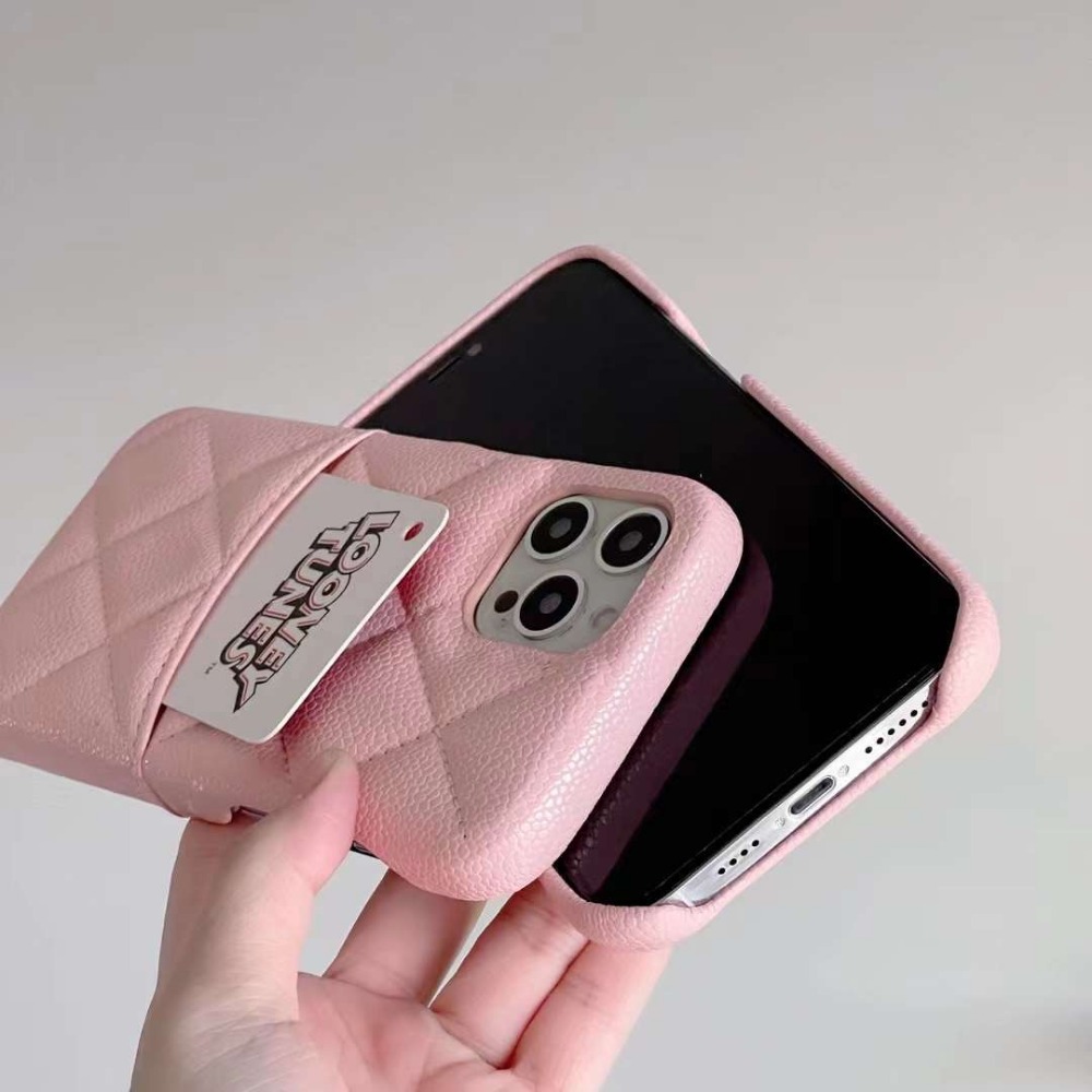 iphone 12 13 14 pro max 小香風粉色魚子醬系列手機殼 鍊條 插卡 單殼 卡包 菱格紋手機殼-細節圖8