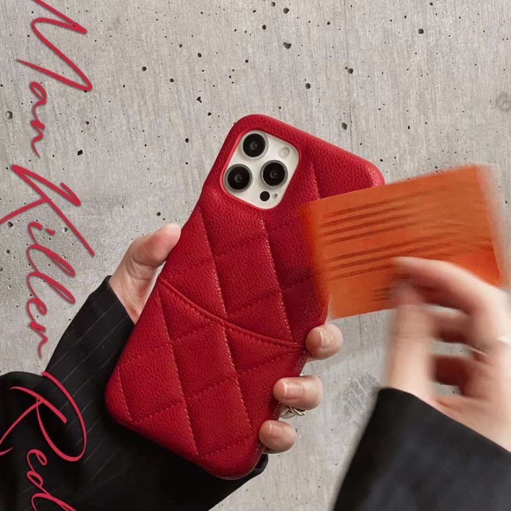 iphone 12 13 14 pro max 小香風玫紅色魚子醬系列手機殼 鍊條 插卡 單殼 卡包 菱格紋手機殼-細節圖3