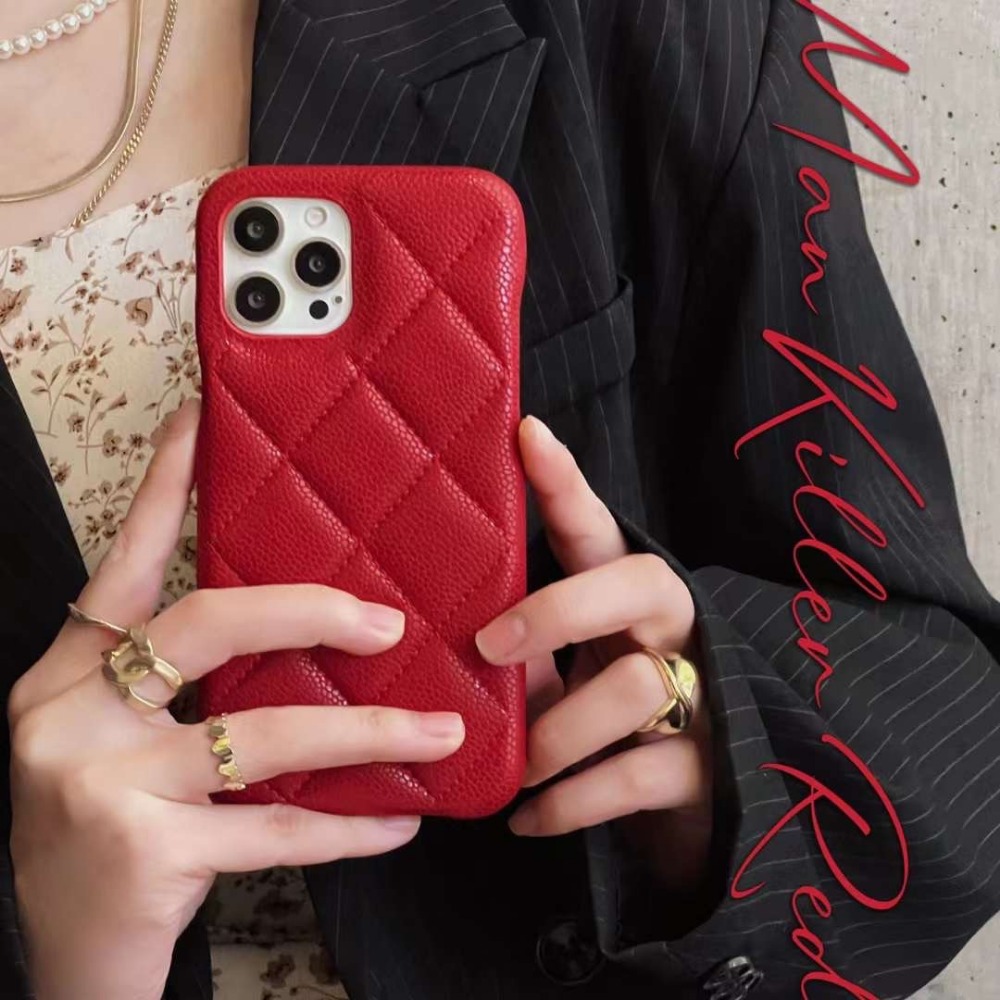 iphone 12 13 14 pro max 小香風玫紅色魚子醬系列手機殼 鍊條 插卡 單殼 卡包 菱格紋手機殼-細節圖6