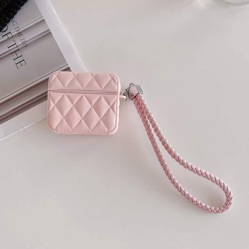 airpods 1 2 3 代 pro pro2 小香風菱格紋耳機保護套 皮革耳機包 仿羊皮耳機套 蘋果耳機保護 短掛繩-細節圖4