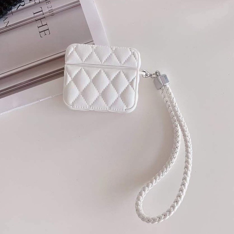 airpods 1 2 3 代 pro pro2 小香風菱格紋耳機保護套 皮革耳機包 仿羊皮耳機套 蘋果耳機保護 短掛繩-細節圖5
