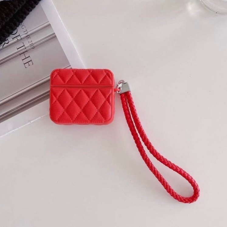 airpods 1 2 3 代 pro pro2 小香風菱格紋耳機保護套 皮革耳機包 仿羊皮耳機套 蘋果耳機保護 短掛繩-細節圖7