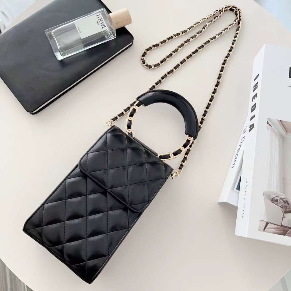 時尚經典菱格紋手機包 小香風 外出包 斜背包 小包包 皮革 鍊條包 手提包 迷你包 斜跨包 小背包 皮穿鏈 手拿包-細節圖4