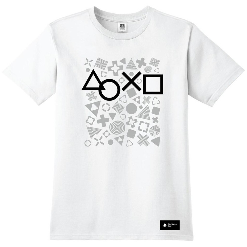 【特價優惠】 SONY原廠授權 PlayStation 圖騰格調 灰階幾何T恤 【白色 L/XL】台中星光電玩-細節圖3