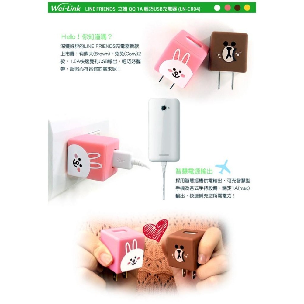 LINE FRIENDS 立體QQ 兔兔 1A 輕巧 USB充電器 AC 變壓器【LN-CR04C】台中星光電玩-細節圖7