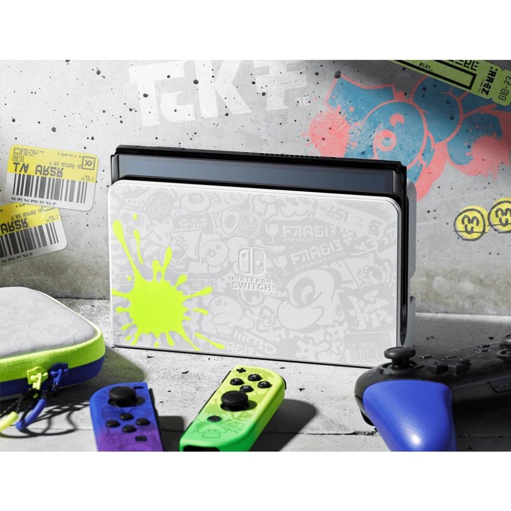 Nintendo Switch OLED 斯普拉遁3 漆彈大作戰 原廠主機底座 充電＋變壓器＋HDMI 台灣公司貨 裸裝-細節圖6