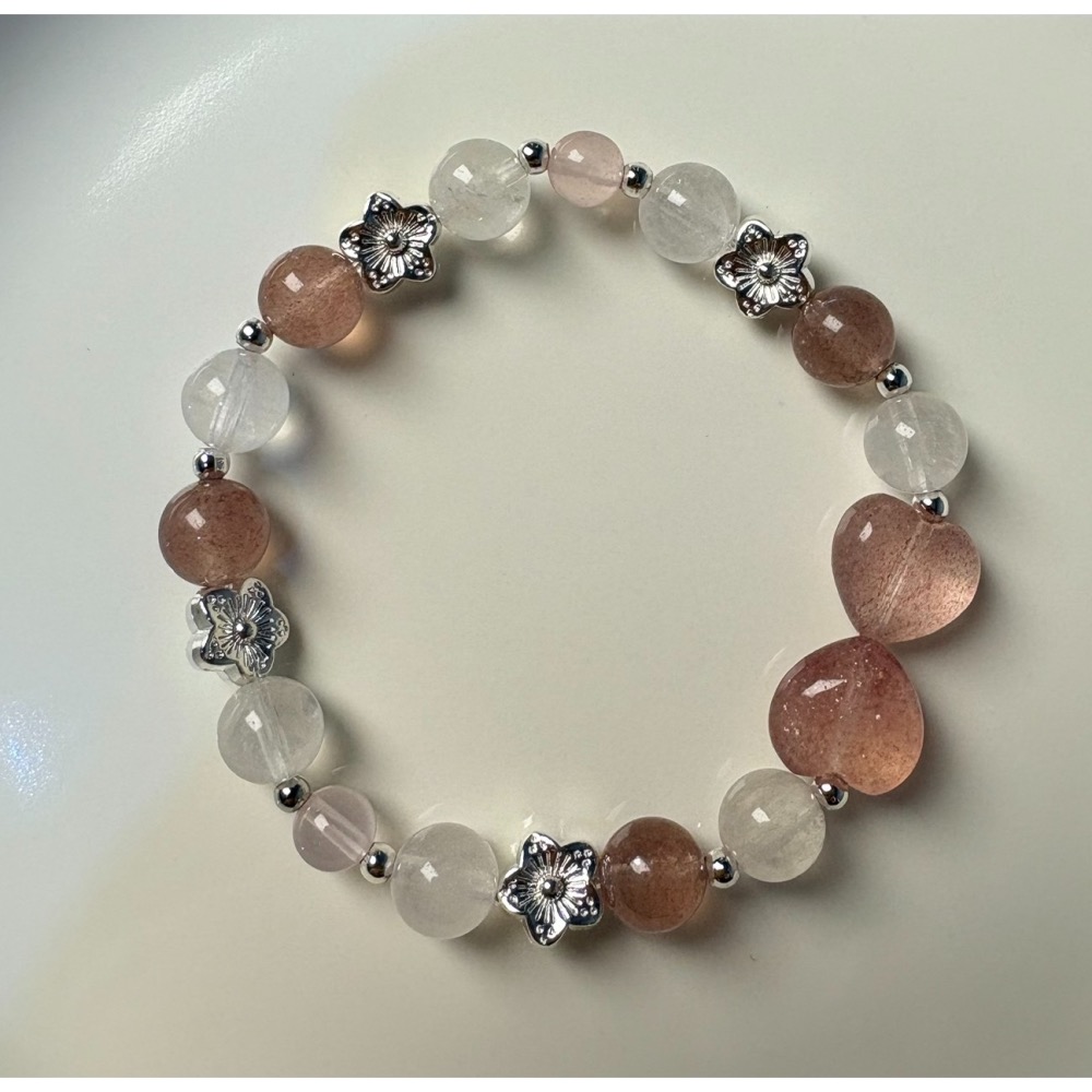 草莓晶 × 白幽靈 水晶手串 甜美吸引x淨化守護-細節圖2