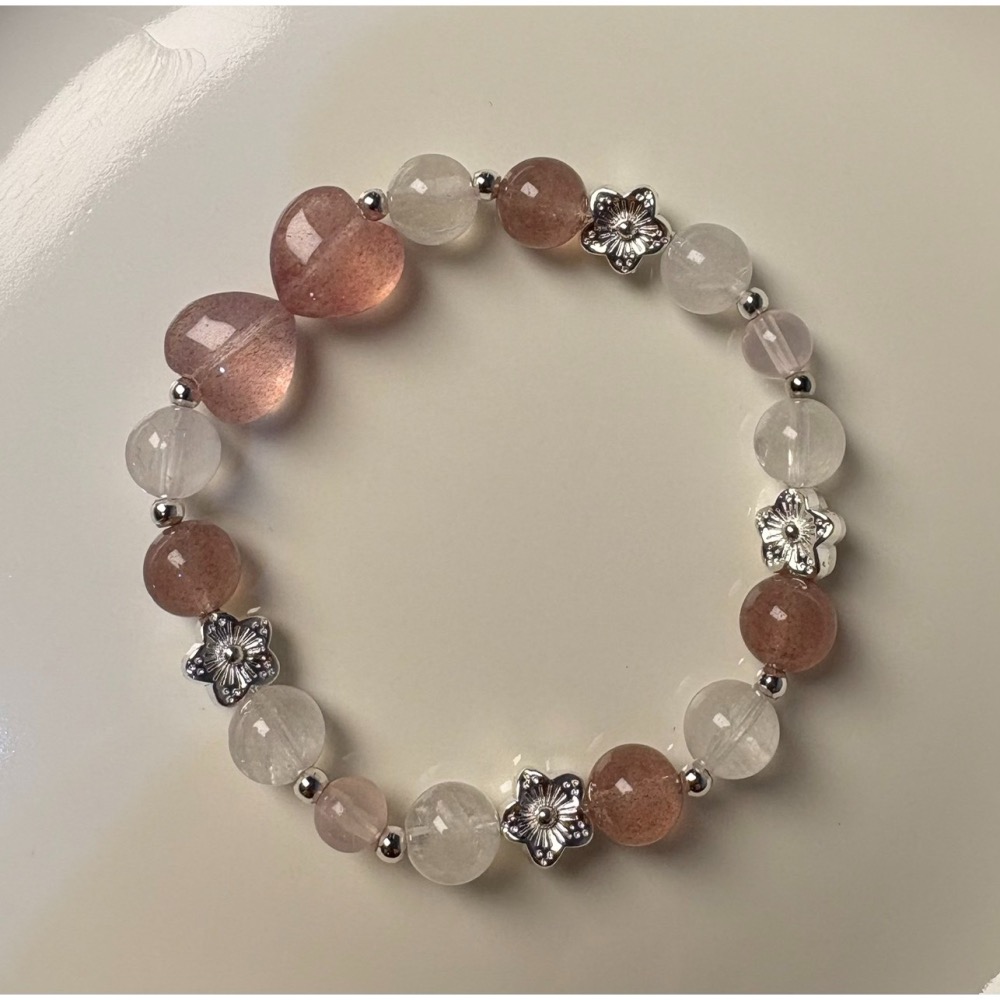 草莓晶 × 白幽靈 水晶手串 甜美吸引x淨化守護-細節圖3