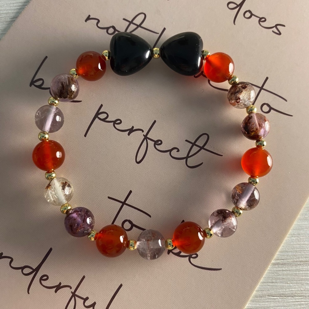 潤衡 衡石｜黑曜石 × 紅瑪瑙 × 紫幽靈 水晶手串 手鍊-細節圖2