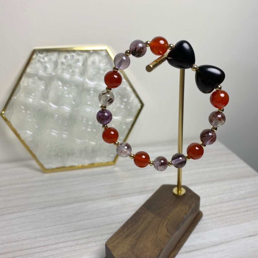 潤衡 衡石｜黑曜石 × 紅瑪瑙 × 紫幽靈 水晶手串 手鍊-細節圖3