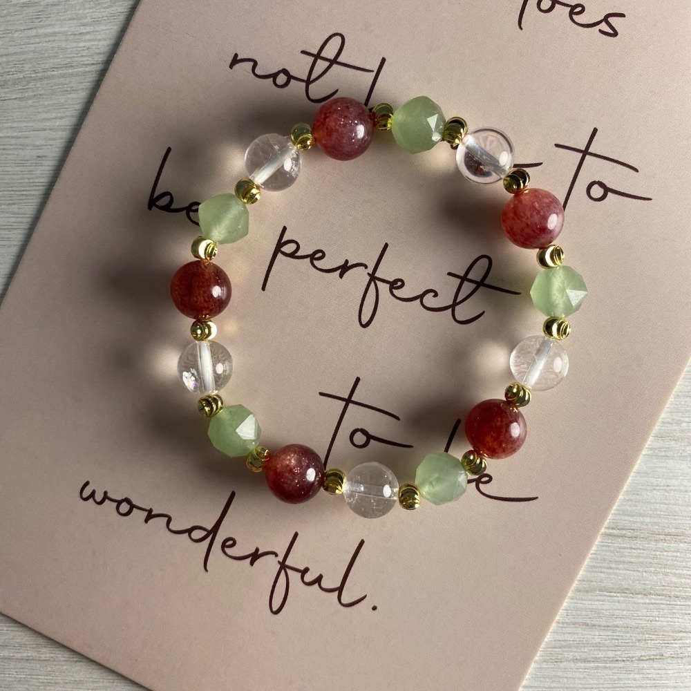 潤衡 衡石 ｜ 櫻桃草莓晶 × 綠東陵 × 白阿賽 水晶手串 手鍊-細節圖2