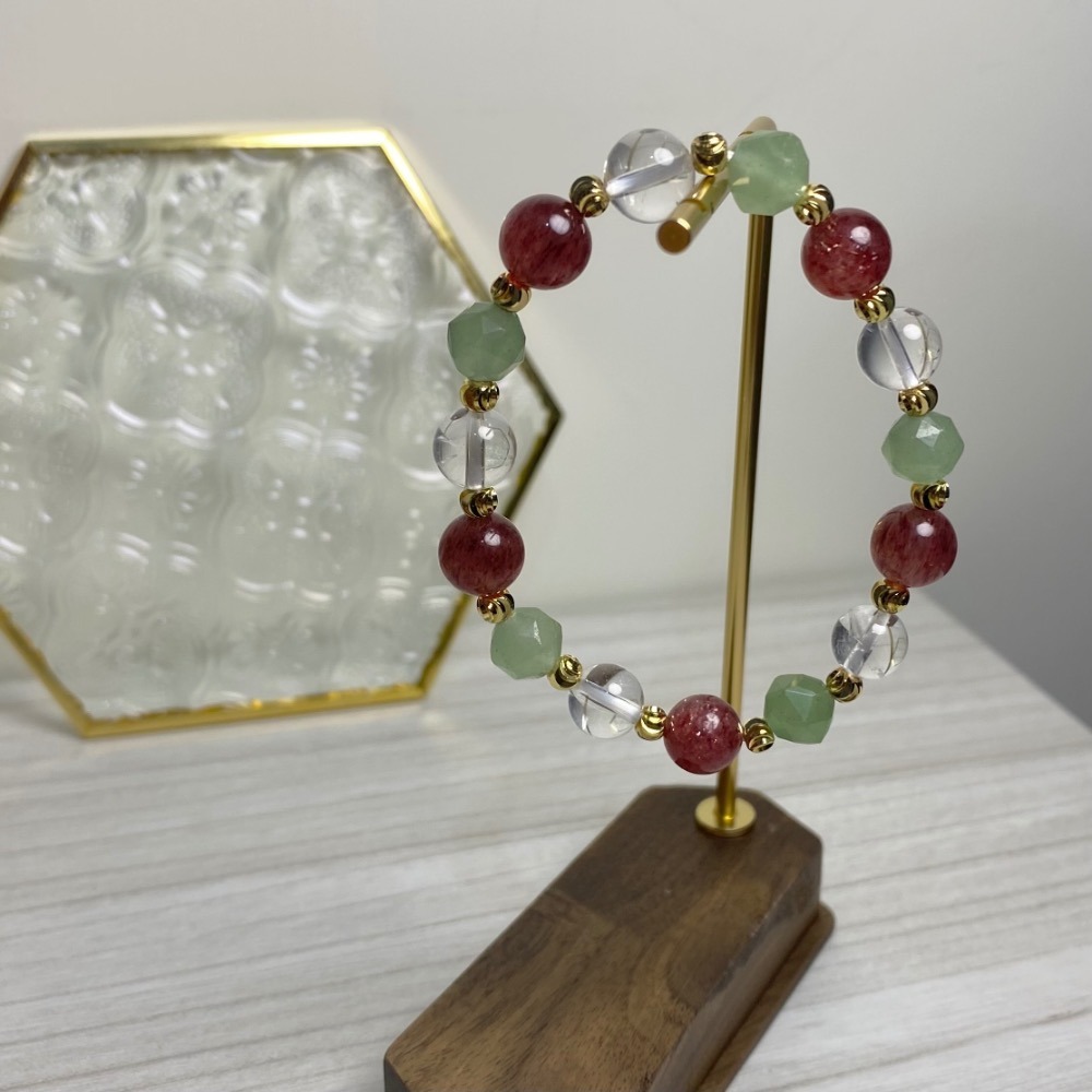 潤衡 衡石 ｜ 櫻桃草莓晶 × 綠東陵 × 白阿賽 水晶手串 手鍊-細節圖3