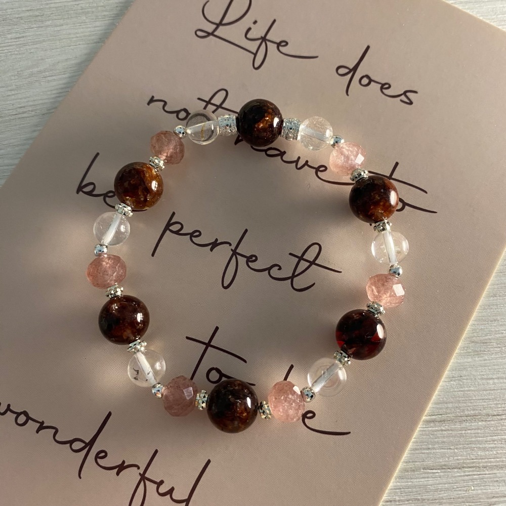 潤衡 衡石｜紅膠花 × 草莓晶 × 白水晶 水晶手串 手鍊-細節圖2