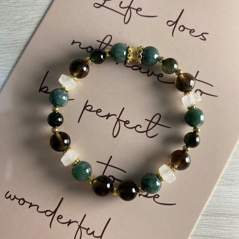 潤衡 衡石｜藍水翡翠X綠髮晶X茶晶  水晶手串 手鍊-細節圖2