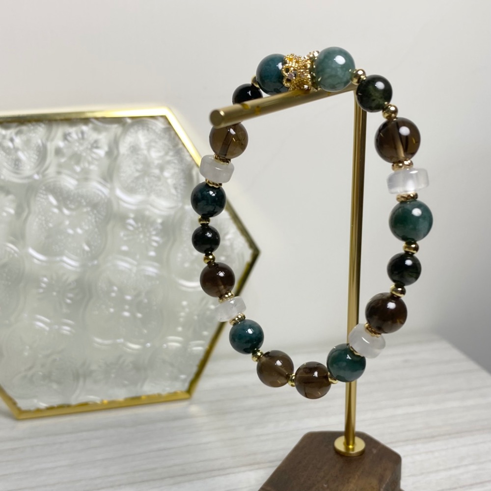潤衡 衡石｜藍水翡翠X綠髮晶X茶晶  水晶手串 手鍊-細節圖3
