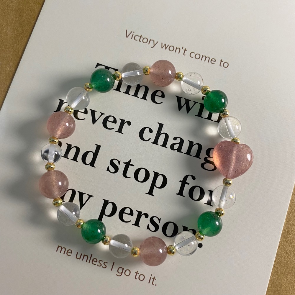 潤衡 衡石｜粉草莓晶 × 綠草莓晶 × 白水晶 水晶手串 水晶手鍊 療癒水晶-細節圖2