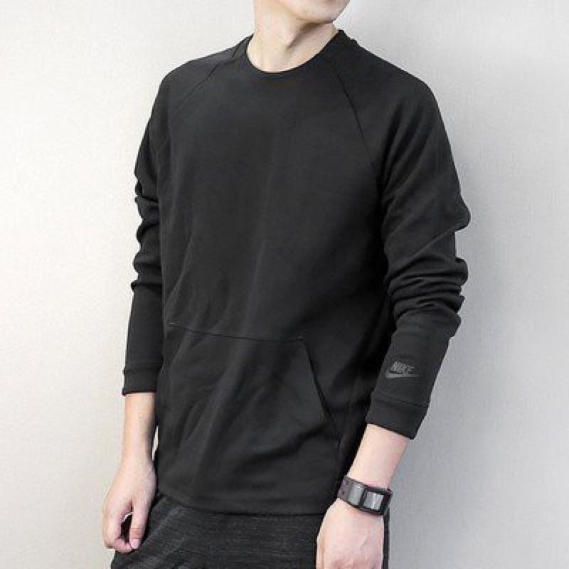 《二手》 NIKE AS TECH FLEECE CREW 黑色 黑 口袋 長袖 衛衣 大學T 805141-010-細節圖2