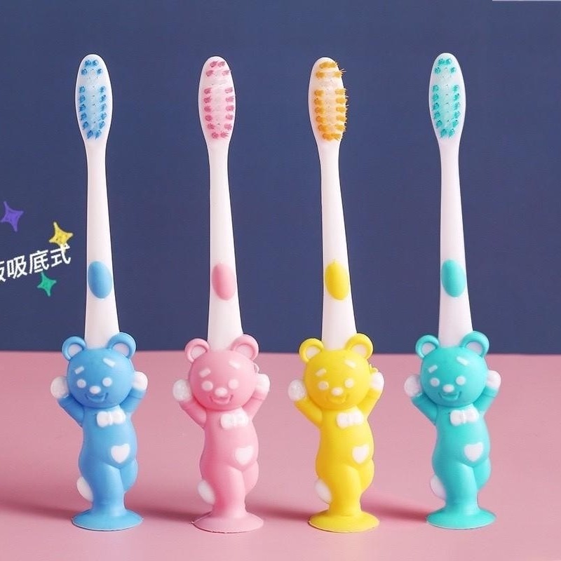 韓式 小兔子&小熊 軟毛 兒童牙刷 環保蓋頭一組4支含袋-細節圖2