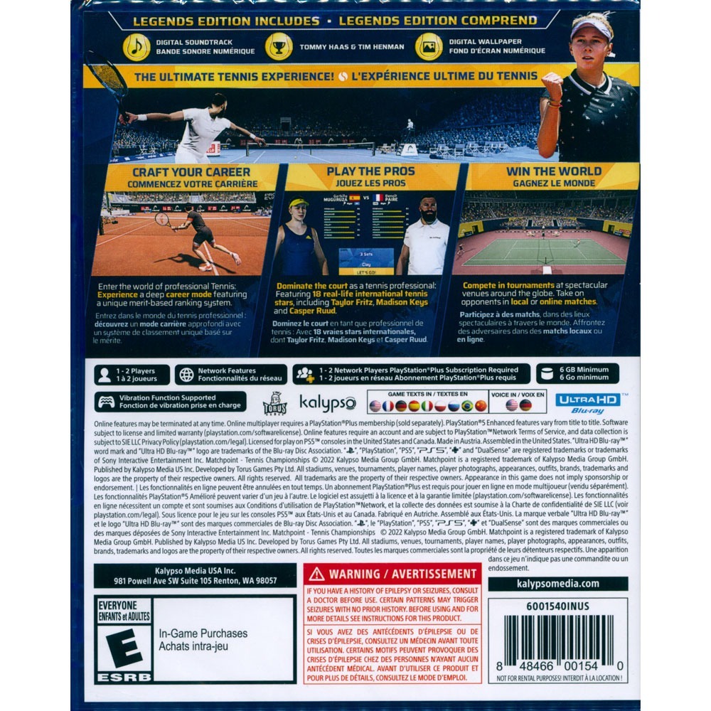 【一起玩】PS5 決勝點：網球冠軍賽 傳奇版 中文版 Matchpoint Tennis Championship-細節圖3