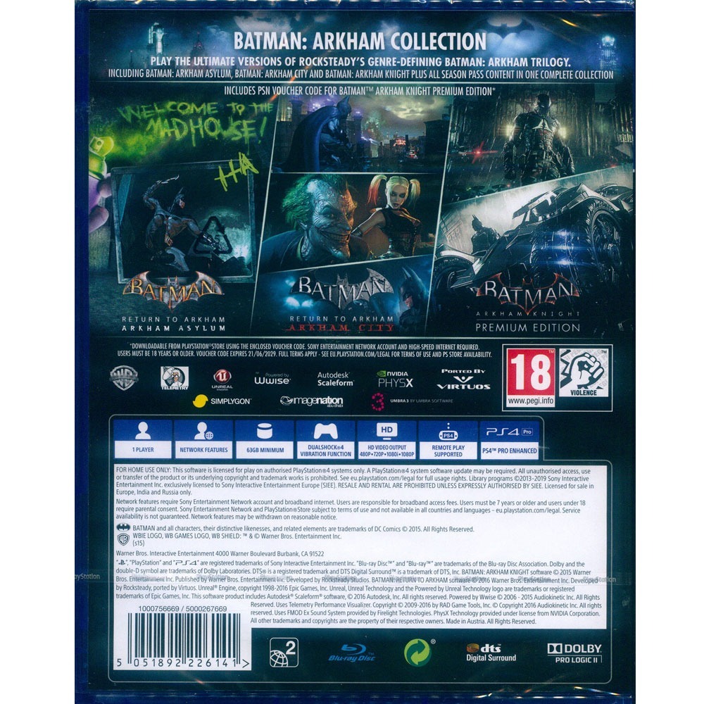 【外盒盒內底部有裂痕瑕疵】PS4 蝙蝠俠：阿卡漢 三部曲 英文歐版 Batman: Arkham Collection-細節圖3