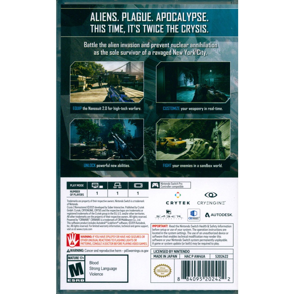 【一起玩】NS SWITCH 末日之戰 2 重製版 中英日文美版 Crysis 2 Remastered-細節圖3