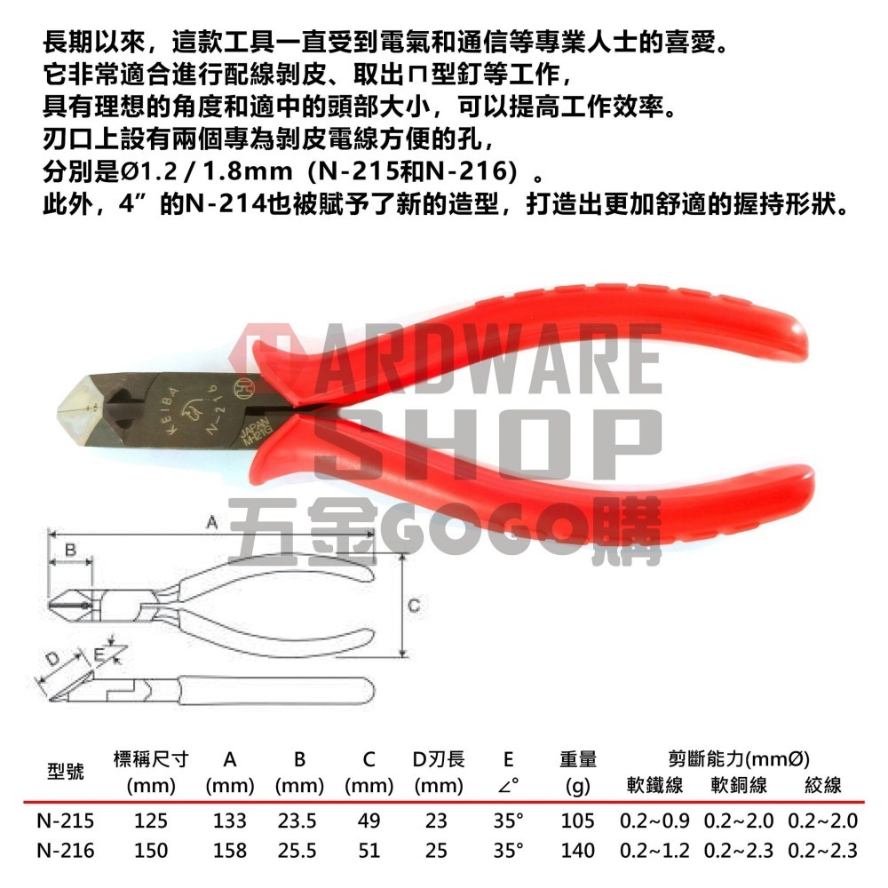 日本 KEIBA 馬牌 N-216 膠柄 斜口鉗 6＂ 150 m/m 斜ニッパー N216-細節圖2