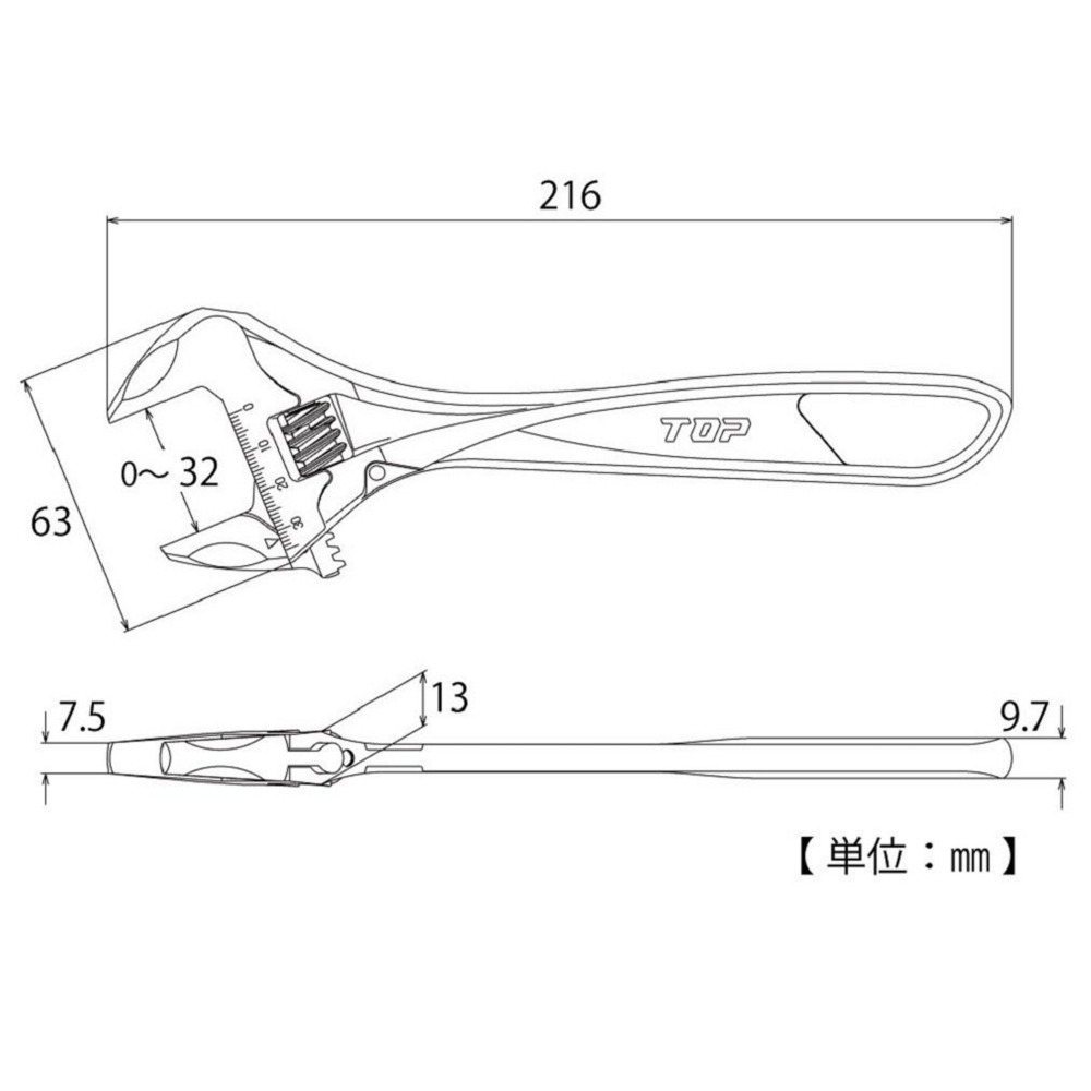 日本 TOP ZERO HM-32 輕量 大開口 活動板手 8＂ ハイパーモンキ 活動扳手 HM32-細節圖2