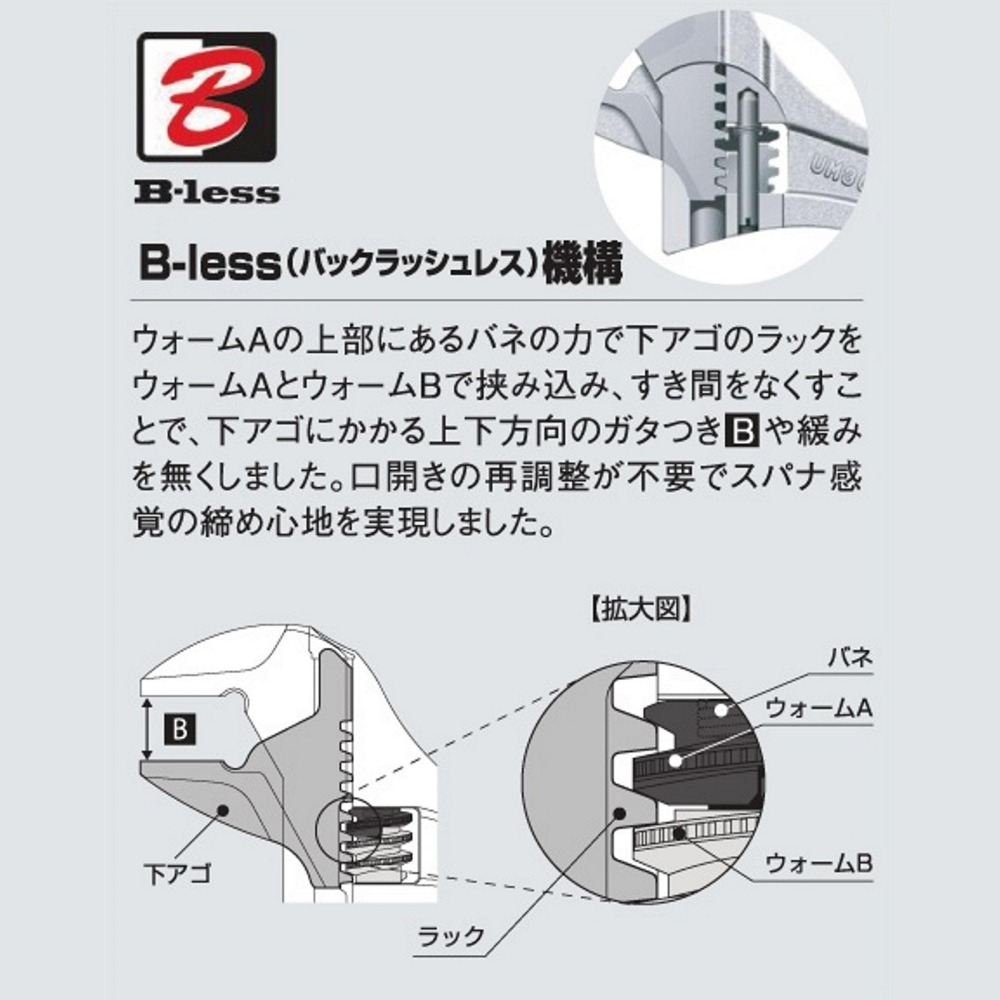 日本 LOBSTER 蝦牌 無間隙 活動板手 UM 30 XG B 無間隙 活動扳手 UM30XGB-細節圖6