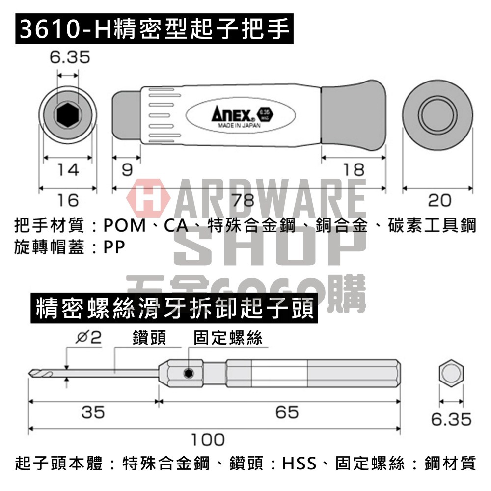 日本 ANEX 精密 滑牙螺絲拆卸器 NO.3610-N 螺絲頭 退牙 滑牙 絲攻 螺絲取出器 反牙螺絲攻 3610N-細節圖2