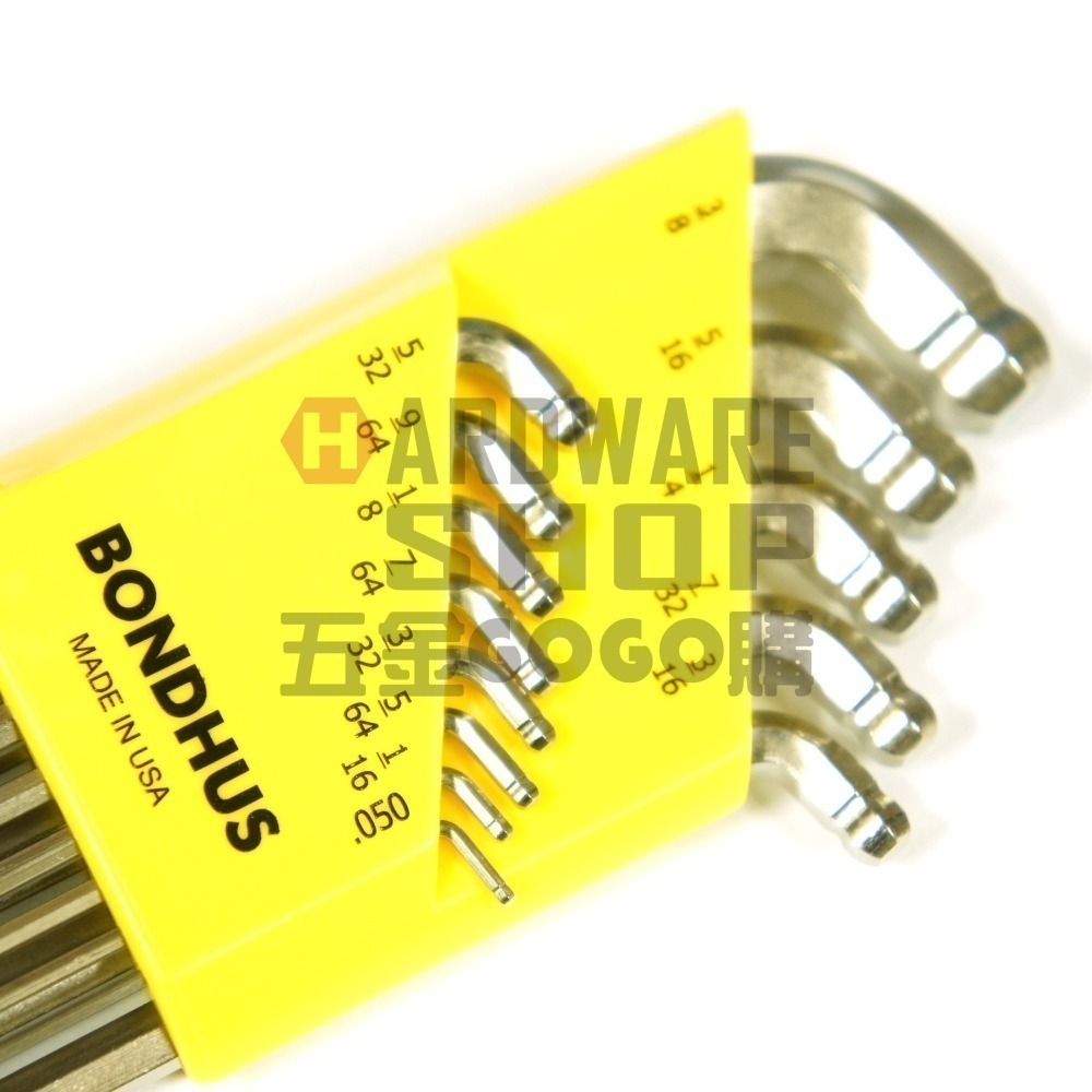 美國 BONDHUS 英制 77037 13支組 白金 雙頭 球型 六角板手 球頭 六角扳手-細節圖4