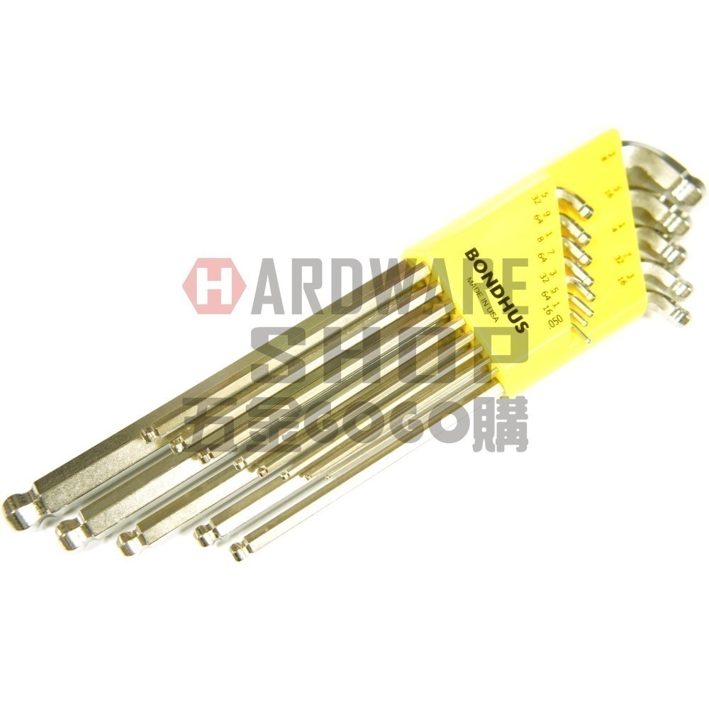 美國 BONDHUS 英制 13支組 77037 白金 雙頭 球型 六角板手 球頭 六角扳手-細節圖5