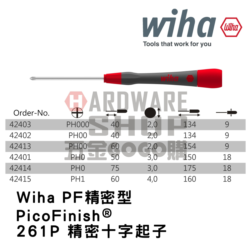 德國 Wiha PicoFinish 261P 精密 十字起子 PH00 x 40 NO.42402-細節圖2