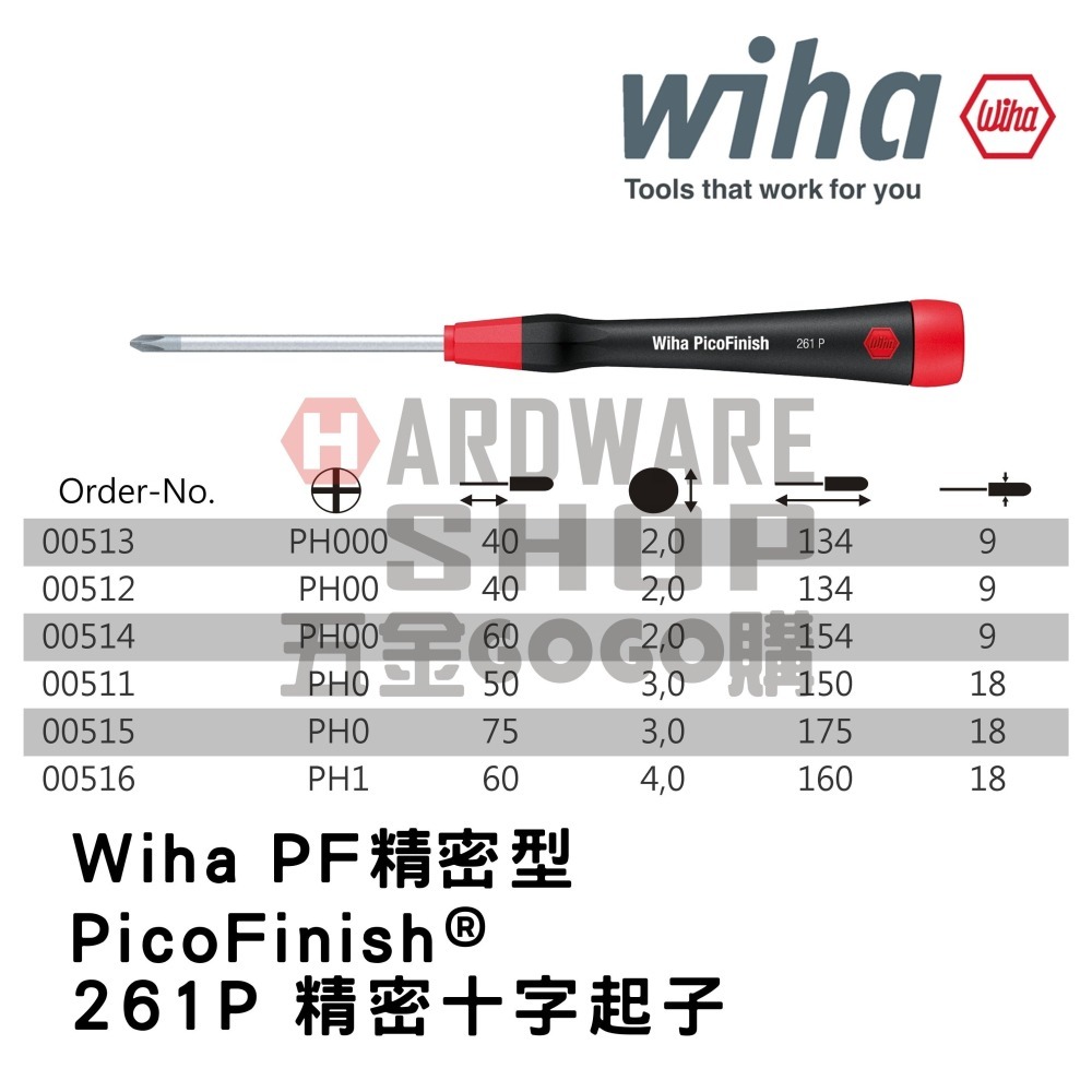 德國 Wiha PicoFinish 261P 精密 十字起子 PH000 × 40 NO.00513-細節圖2