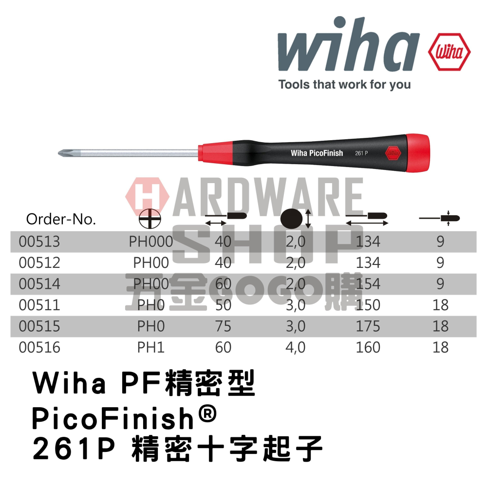 德國 Wiha PicoFinish 261P 精密 十字起子 PH000 x 40 NO.00513-細節圖2