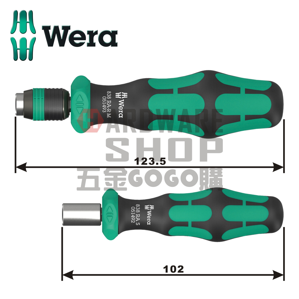 德國 WERA 838 RA-R M 36齒 1/4＂ 起子頭 快脫 棘輪起子 把手 051493 123.5mmL-細節圖6