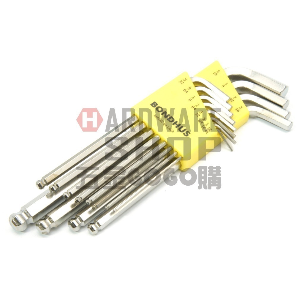 美國 BONDHUS 英制 16936 12支組 白金 球型 六角板手 球頭 六角扳手-細節圖5