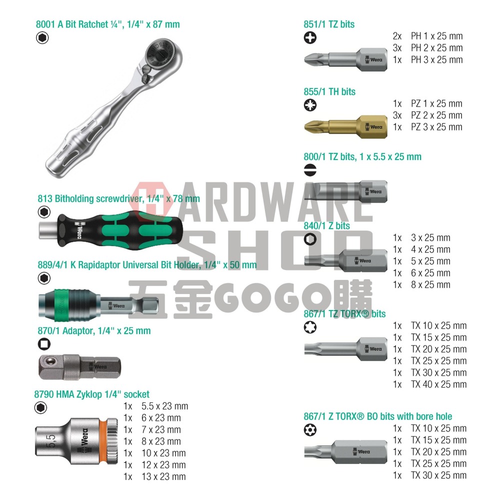 德國 WERA Tool-Check PLUS 056490 彩色套筒 起子頭 迷你 棘輪 板手 組 39件組-細節圖2