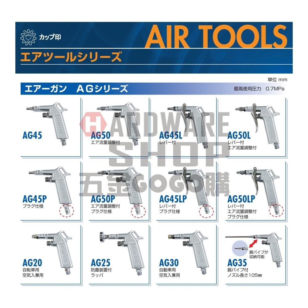 日本 KURITA 栗田製作所 AG 45P 標準型 鋁合金 吹塵槍 風槍 空氣槍 AIR GUN AG45P-細節圖5