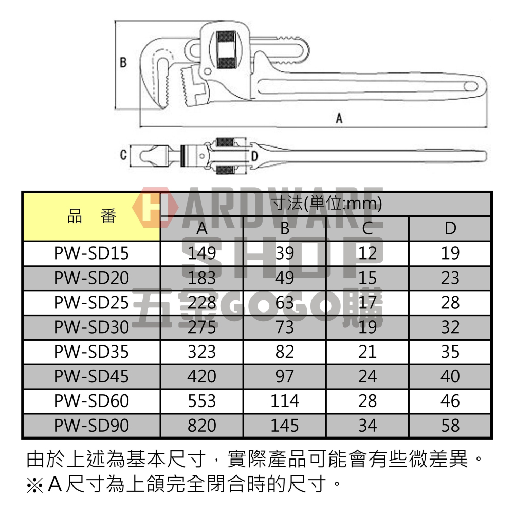 日本 MCC 松阪鉄工所 標準 管鉗 14＂ PW-SD35 管子鉗 350m/m 水管鉗 パイプレンチ PWSD35-細節圖2